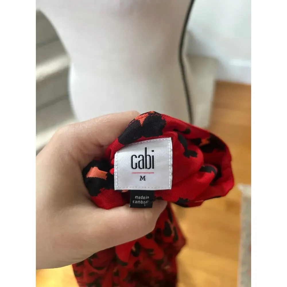 NWT Cabi Siren Wrap Dress Red Leopard Print Midi Long Sleeve - Picture 6 of 8